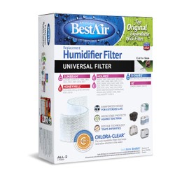 BestAir ALL-2, Extended Life Humidifier Replacement Paper Wick Filter, For Holmes, Sunbeam, Touch Point, White-Westinghouse, Bionaire, and GE Models, 7.75" x 10.5" x 3.1", Single Pack