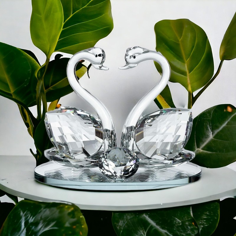 Crystal Glass Animal Double Twin Swan Model Crystallized Crushed Swans