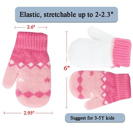 CXQRR Toddler Kids Knit Mittens for Girls Boys, Winter Gloves Doulbe Layer Thick Fleece Lining with String for Cold Weather