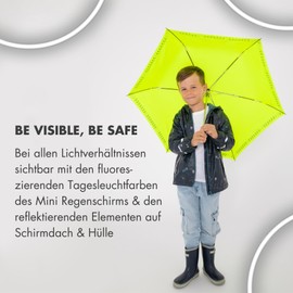 Doppler Umbrella Safety Reflect I Umbrella with Reflective Edge & Hand Opener I Mini Umbrella with Matching Umbrella Bag I Children's Umbrella Reflective, neon green