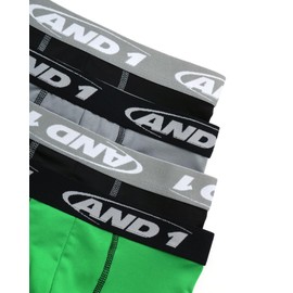 AND1 Boys' Boxer Briefs - 4 Pack Functional Fly Compression Long Leg Boxers - Performance Underwear for Boys (6-18), Size 8-10, Black/Heather Grey/Green