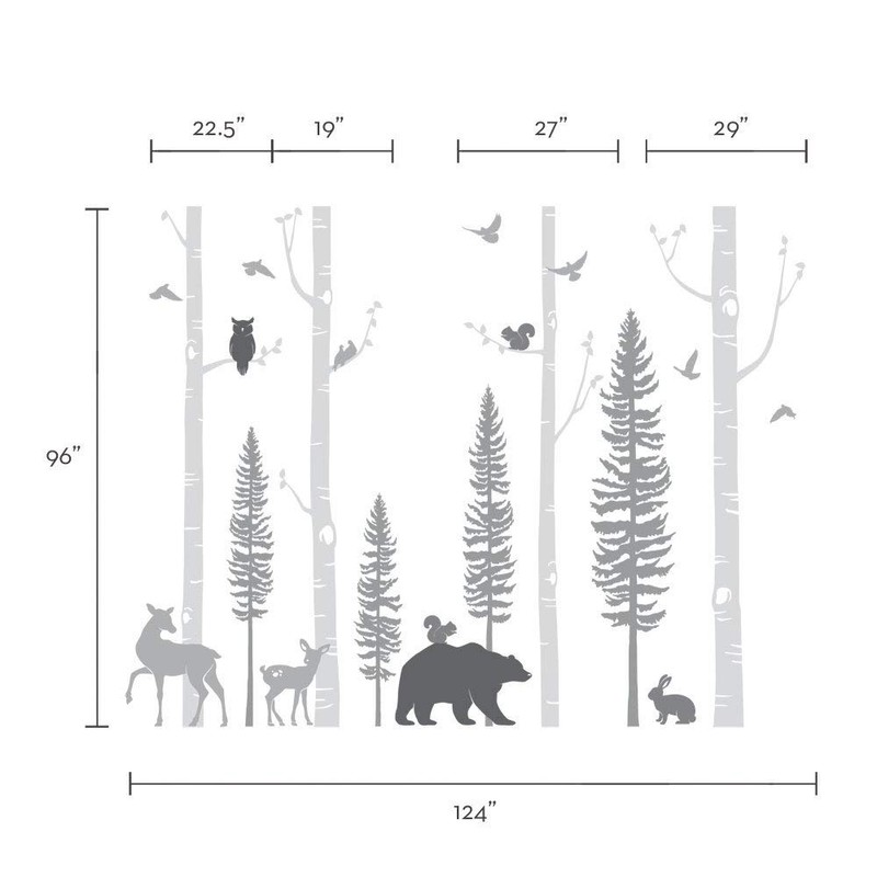 Simple Shapes Birch Trees with Animals Wall Decal - Scheme