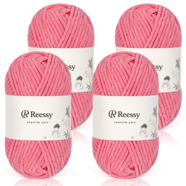Reessy Chenille Yarn, Soft Chunky Yarn for Crochet, 4 ×50g Thick Wool Fluffy Wool Perfect for Crochet Baby Blankets, Jumpers, Scarves, Hats(Light Red)