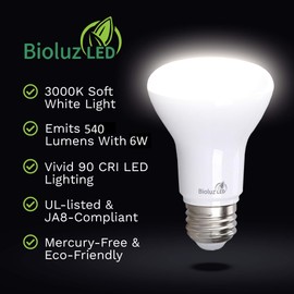 10 Pack Bioluz LED BR20 LED Bulb 6W=50W 3000K Soft White 90 CRI Dimmable UL-Listed CEC Title 20 Compliant 540 Lumen Outdoor/Indoor Flood Light (Pack of 10)
