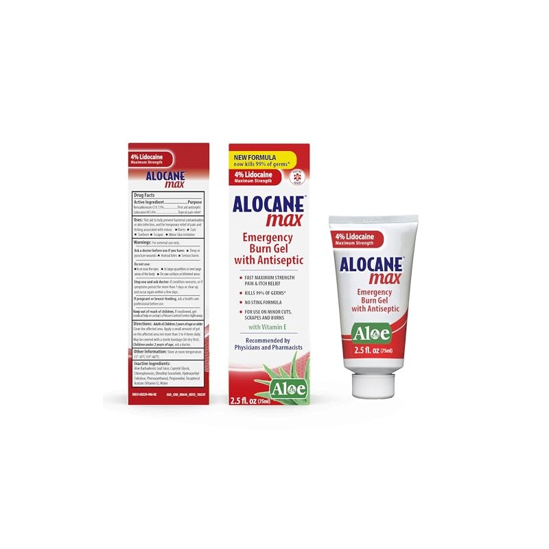 Gel Alocane de emergencia para quemaduras, máximo alivio, 2,5 onzas