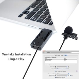 AUFGELD USB Lavalier Omnidirectional Lapel Microphone Clip-on Cardioid Condenser Computer Mic Plug and Play with Sound Card for PC Mac Laptop iMac for Zoom Online Class Conference