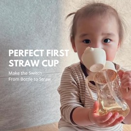 GROSMIMI Flip Top Spill Proof Sippy Cup, PPSU, BPA Free, 10 oz, Stage 2 Straw for Toddlers (Bear)