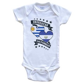 Really Awesome Shirts Uruguayan Salvadorian Heart Flags Uruguay El Salvador Baby Bodysuit, 3-6 Months White