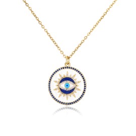cmoonry Evil Eye Necklace 14K Gold Plated 17.7+2" O Chain Necklace Lucky Blue Eye Gift (20886)