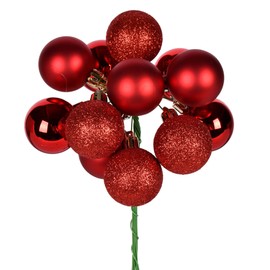Vickerman 18" Red Ball Ornament Christmas Pick - Shatterproof Plastic Holiday Decoration for Wreaths, Garlands, Trees - Set of 3 - Featuring a Variety of Finishes