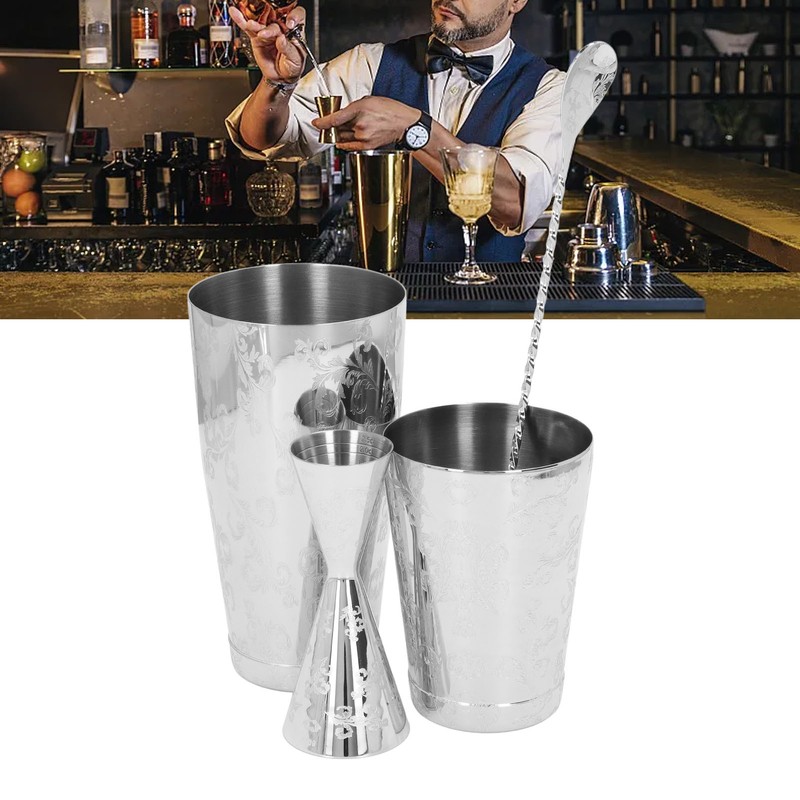 Boston Cocktail Shaker Set Multifunctional 304 Stainless Steel Vintage Print
