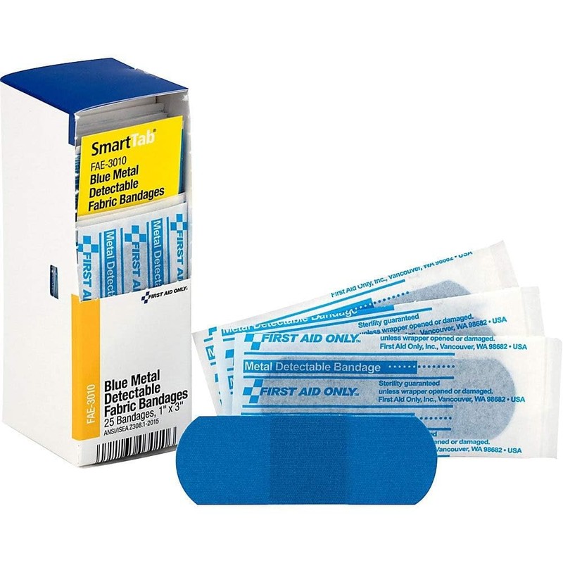 First Aid Only FAE-3010 SmartCompliance Refill Blue Metal Detectable Bandages,