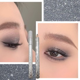Silvery Glitter Eyeshadow Stick, Silver Shimmer Eye Shadow Pencil, Glitter Shiny Eyeshadows Pen, Pearlescent Blendable Highlight Brightener, Highly Pigmented Smokey Eyes Makeup