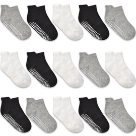 ARERWA Stopper Socks Children's Non-Slip Socks 15 Pairs ABS Non-Slip Socks Children Non-Slip Socks for 1-7 Years Toddlers Boys Girls, #1 black + white + light green