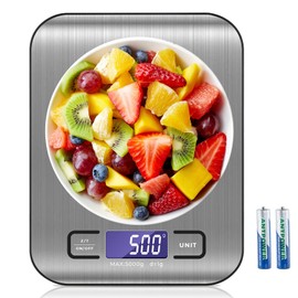 Báscula Digital de Cocina, Báscula de Cocina de acero inoxidable de 5 kg/11 lg con pantalla LCD, función de tara para cocinar en la cocina (plata)