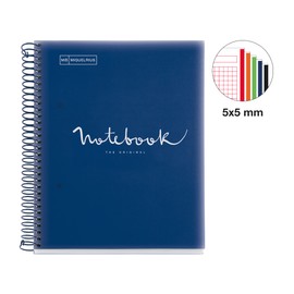 Miquelrius - Notebook A5 Notebook Emotions 120 Sheets 90 g/m² Grid 5 x 5 mm 5 Coloured Stripes Micro-Perforated Spiral Polypropylene Cover Navy Blue