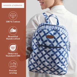 Maison d' Hermine Backpack for Women Men Cotton Shoulder Multipurpose Rucksack with Small Pouch Lightweight Multi Pocket Bag for Travel Work Beach Daypack Perfect for Gift (Shibori)