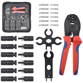 Heavy Duty Solar Cable Crimping Tool Kit, 6 Pairs Solar Panel Connectors, 1Pcs Solar Cable Crimper,1Pcs straight and Cross Spanner Wrenches, Solar Wire Crimping Tool for PV Cable Installation