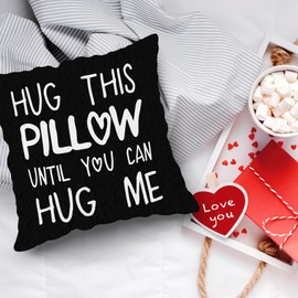 Sufamb Sufamb Hug This Pillow Until You Can Hug Me Throw Pillow Covers, 18 x 18 Pillow Case, for Boyfriend Girlfriend Birthday Gifts, Long Distance Relationships Gifts (Black)(18x18in)