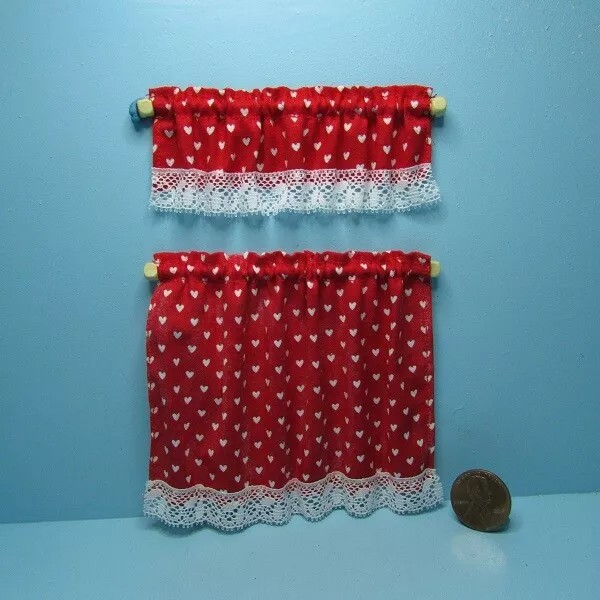 Miniatures by Barb Dollhouse Miniature Cottage Curtain Set with Valance