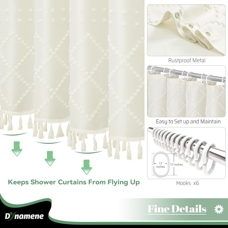 Dynamene Stall Fabric Shower Curtain, 36x72 inch Half Boho Tufted