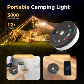 Camping String Lights, 32.8ft 2 in 1 Rechargeable Camping Light, Portable Camping Essentials, IPX4 Outdoor Waterproof Tent Lights with 14 Lighting Modes for Camping Garden Party Patio Decoration