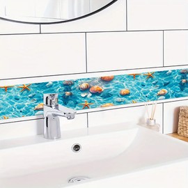 HOMETITUTE Wallpaper Border Peel and Stick Decorative Wall Trim Self Adhesive Ocean Seashell Accent Strip for Bathroom Beach Theme Bedroom Mirror Frame Wall Decor 4x196 Inch Nautical Coastal Style