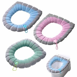 GiantGo 3 Stück WC-Sitzwärmer 42x38cm, Waschbare Toilettensitzauflagen mit eingebautem Kunststoffring, Weiches Fasergewebe, Wiederverwendbar für die meisten Toiletten, Ideal für Damen, Mütter & Senior