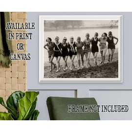 Swimsuit Beauties 16x20 Canvas Poster- Vintage 1920s Swimwear, Flapper Era Beach Fashion Photo, Retro Seaside Antique Black & White Print, Classic Summer Women’s Fashion - Coastal Beach House & Dorm