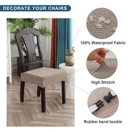 Genina Waterproof Seat Covers for Dining Room Chair Covers Waterproof Dining Chair Covers (6 PCS-Rear-Covered, Taupe)