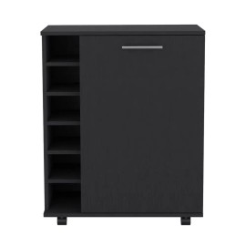 Cisco Black Bar Cart 6 Shelves With Wheels Modern Kitchen Island Furniturecolor: as Pic Color