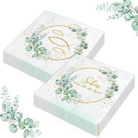Communion Napkins for Boys Girls, Pack of 80 Green White Napkins Schön Dass Du Da Bist, Eucalyptus Green with Golden Fish Table Decoration for Christening, Communion, Confirmation, Wedding, Birthday,
