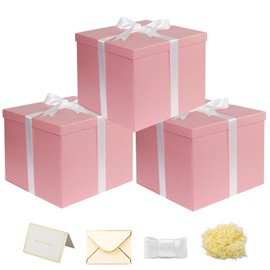 YINUOYOUJIA Large Gift Box 3 Pack 12x12x10 Inches,Pink Gift Boxes for presents,Birthday,Packaging,Valentine's Day,Mother's Day,Christmas,Anniversaries.