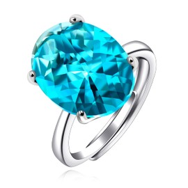Uloveido Big Stone Cocktail Rings for Women Fashion Created Light Blue Topaz Crystal Adjustable Rings for Girls Platinum Plated Jewelry Gift Y2166