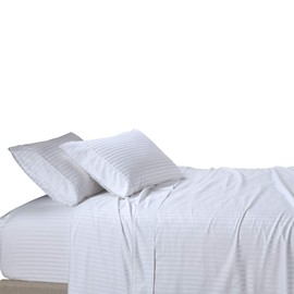 Royal Tradition Damask Striped 600-Thread-Count, 100-Percent Cotton Twin Extra Long XL 3PC Bed Sheets Set, White