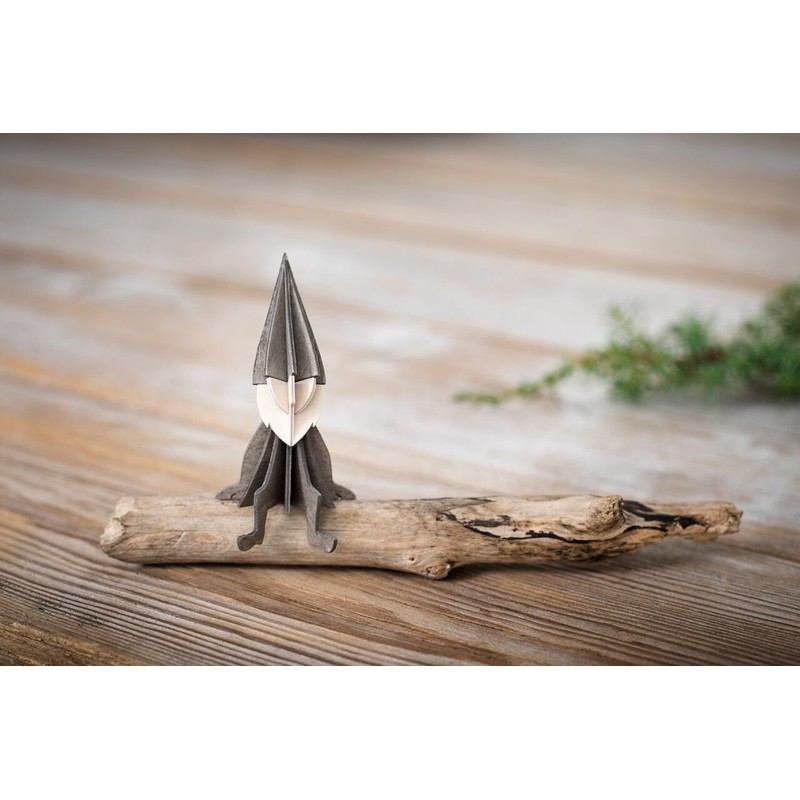 LOVI Medium Wooden Elf Postcard - Grey - 12 cm