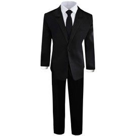 Black n Bianco Boys Formal Black Suit with Shirt and Vest (14, Black with Fuchsia Tie)