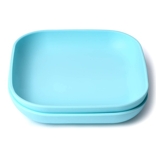 BABELIO Platos de silicona para niños, paquete de 2 utensilios de alimentación sin dividir para bebés, sin BPA, aptos para microondas, horno y lavaplatos, bandeja de silicona suave y duradera (azul)