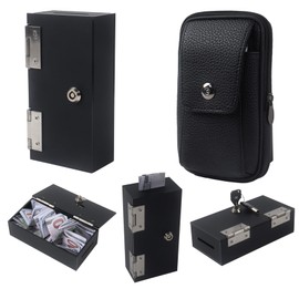 Klmnop Large Acrylic Gambling Box, Portable Cash Box with Keys and Waist Bag, Casino Wallet Box Cash Lock Pocket Stops Addictive Urges to Gamble(Black)