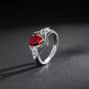Dtup Anillo Compromiso Corazón Rojo Rubí Plata S925 Promesa Amor