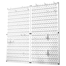 Wall Control Kitchen Pegboard Organizer Pots and Pans Pegboard Pack Storage and Organization Kit with White Pegboard and White Accessories