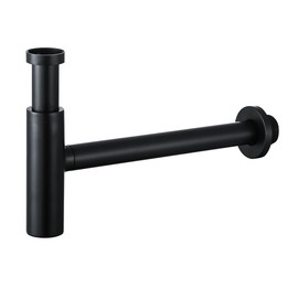 SWHYGER All Brass Round Bottle P Trap, 1 1/4 Bathroom Basin Sink Waste Trap Drain Tube Kit without Overflow Drain,Wall Drainage,Matte Black,SW-83088MB.