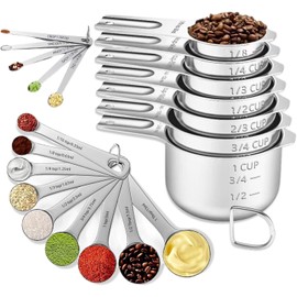 21PCS Measuring Cups and Spoons Set, Include 7 Nesting Measuring Cups, 9 Measuring Spoons and 5 Mini Spoons, Stainless Steel Metal Measuring Set, Kitchen Gadgets for Cooking & Baking