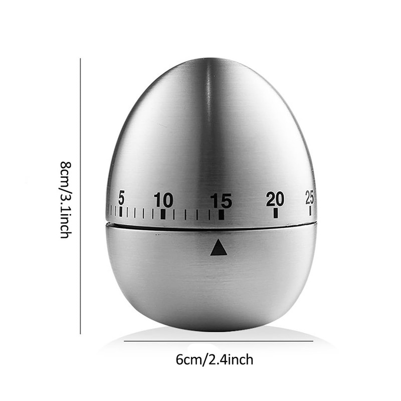 Mobxpar Mechanical Egg Timer, Stainless Steel Kitchen Timer, Egg Shaped