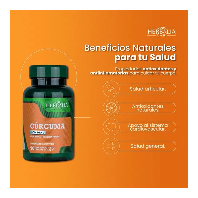 Cúrcuma Con Pimienta Negra + Omega 3, Curcumina Herbalia Lab