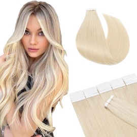 12 inches SEGO Tape Hair Extensions Real Human Hair 20PCS [#60 Platinum Blonde] Remy Seamless Straight Hairpieces for Women Natural Invisible (40g)