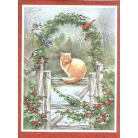 Merry Christmas cat and bird card #10 - 1 card + 1 blank envelope