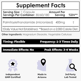 Nootropics Depot Palmitoylethanolamide Capsules | Pea | 400mg Pills | 30 Count | Supports Discomfort Relief | Promotes Joint Function