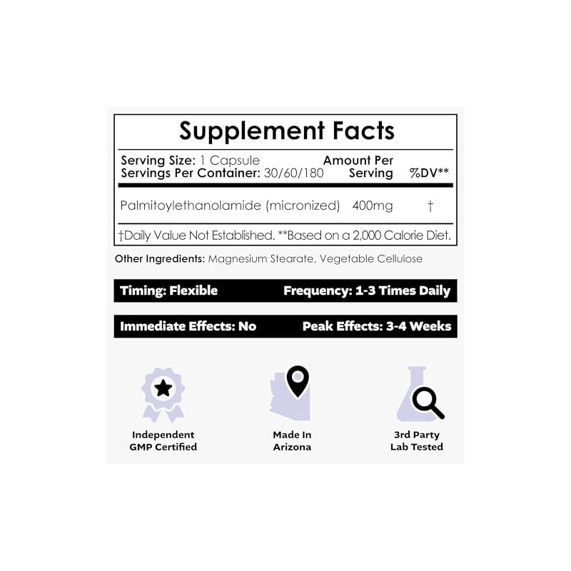 Nootropics Depot Palmitoylethanolamide Capsules | Pea | 400mg Pills |