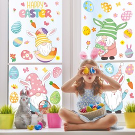 Easter Decorations Window Clings - 9 Sheets of Festive Easter Window Stickers for Glass Windows - Spring Window Clings for Easter Decor - Perfect Easter Gifts (Easter Gnomes)